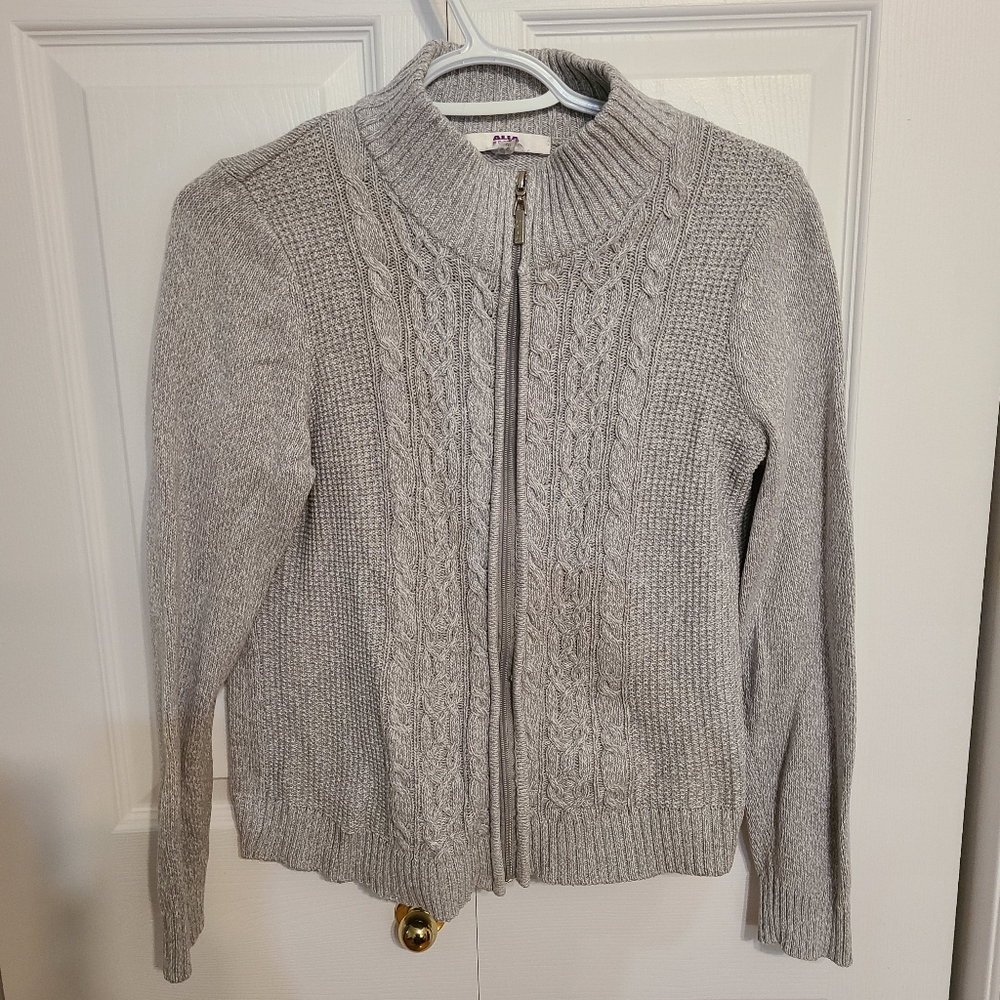 🌟Grey Full Zip Cable Knit Sweater Size Small Petite